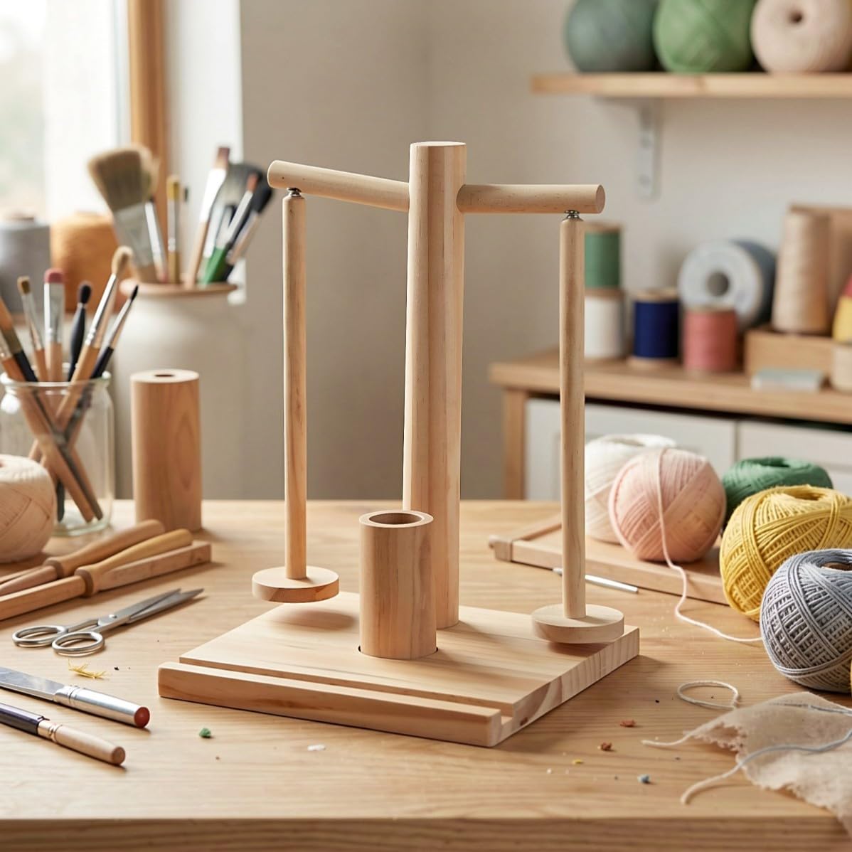 WATIIFUFU Supporto in Legno per Filato, Avvolgitore Manuale da Tavolo