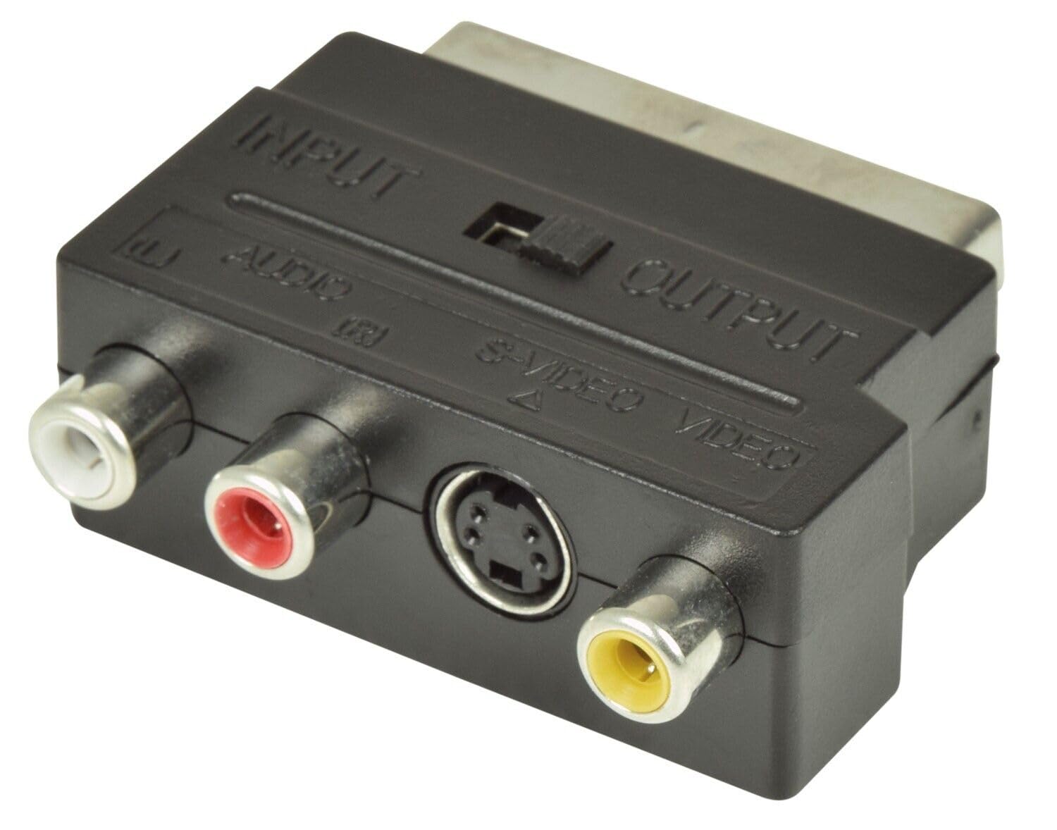 SCART to RCA Adapter - Switchable Input/Output - RGB SCART Male to 3 RCA Female & S-Video - Phono Audio Video Scart Adapter - For TV, SKY, VCR, Virgin Media, Freeview, DVD, Wii, Android Boxe and more