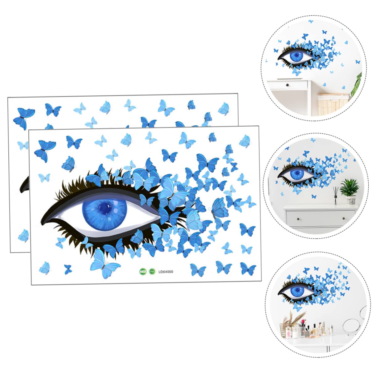 SHINEOFI 3 Set Adesivi Murali Adesivo Per Camera Autoadesivo Farfalla Decorazioni Arredamento Casa Adesivo Da Parete Per La Casa Decalcomania Della Parete Del Soggiorno Pvc Blu 2 Pezzi*3