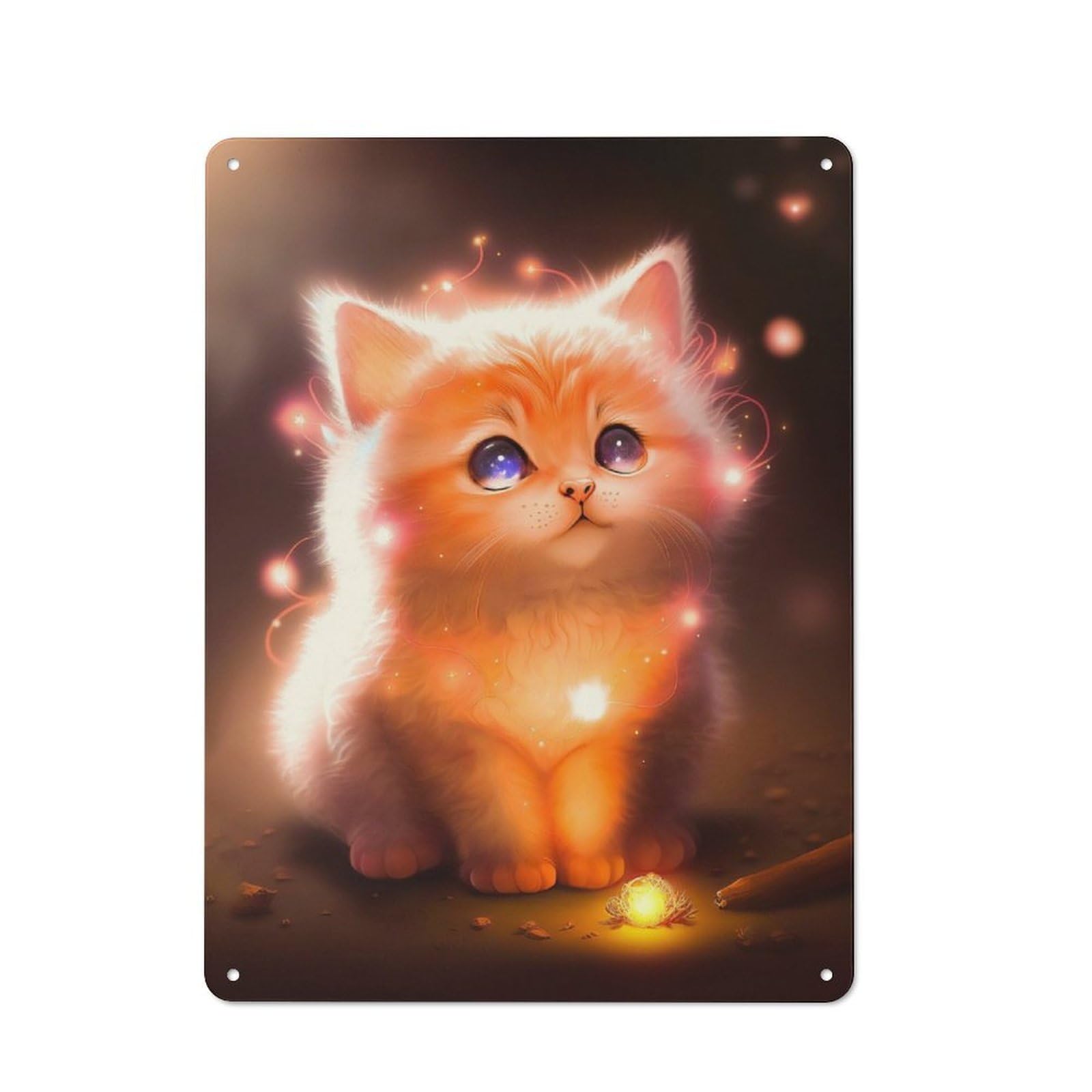 Junmoney Kitty And Fireflies Printed Metal Sign 40X30cm For Café Or Restaurant, For Hospitality Interior Collectors