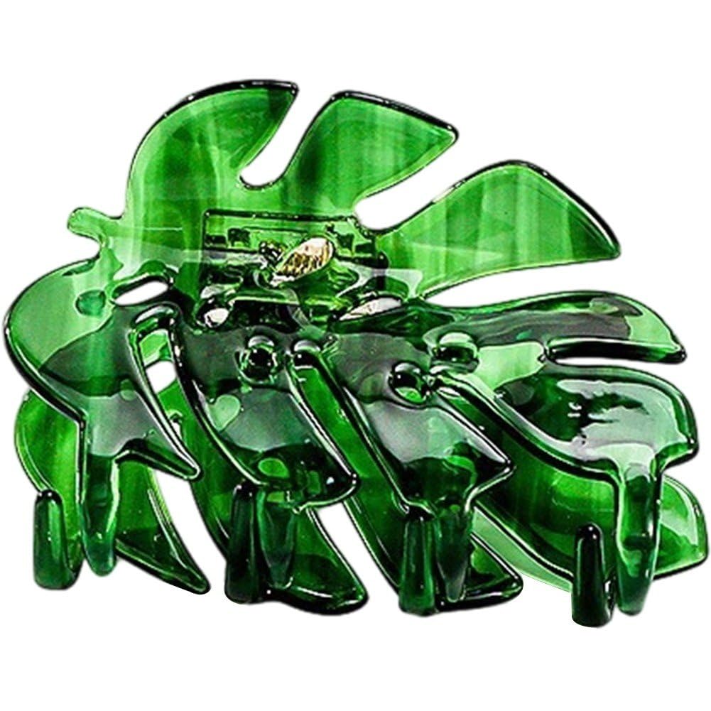 Hrippy Green Monstera Leaf Resin Hair Claw Clip, Durable Stylish Accessory for Womens Daily Hairstyle Outfit Matching