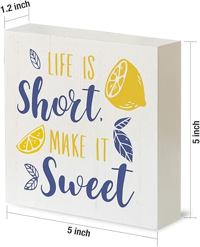 Miniatura 2 de Cartel de madera de limón rústico con texto en inglés Rustic Life is Short Make It Sweet Lemon, letrero decorativo de verano, placa de bloque para