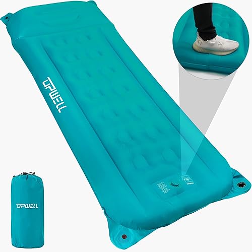 UPWELL Sleeping Pad for Camping, 6 Inch Thick Self Inflating Sleeping Mat with Pillow & Built in Foot Pump - Extra Wide Camping Air Mattress -