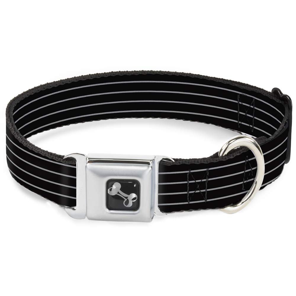 Collier de chien Buckle Down réglable 9-38 cm avec boucle os motif rayures noir gris