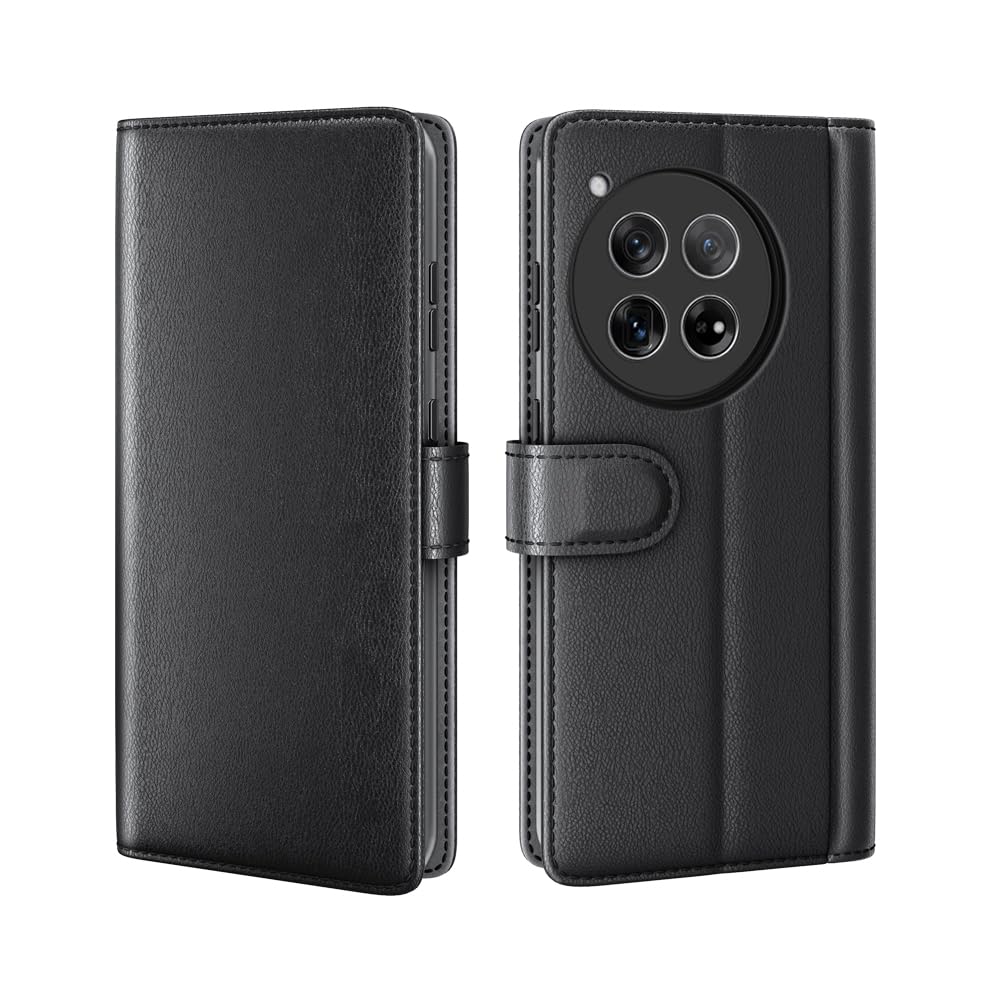 COQUE Custodia OnePlus 12 Shell, Custodia Flip in Vera Pelle di Vacchetta con Slot per Schede Custodia in Pelle per OnePlus 12-Nero