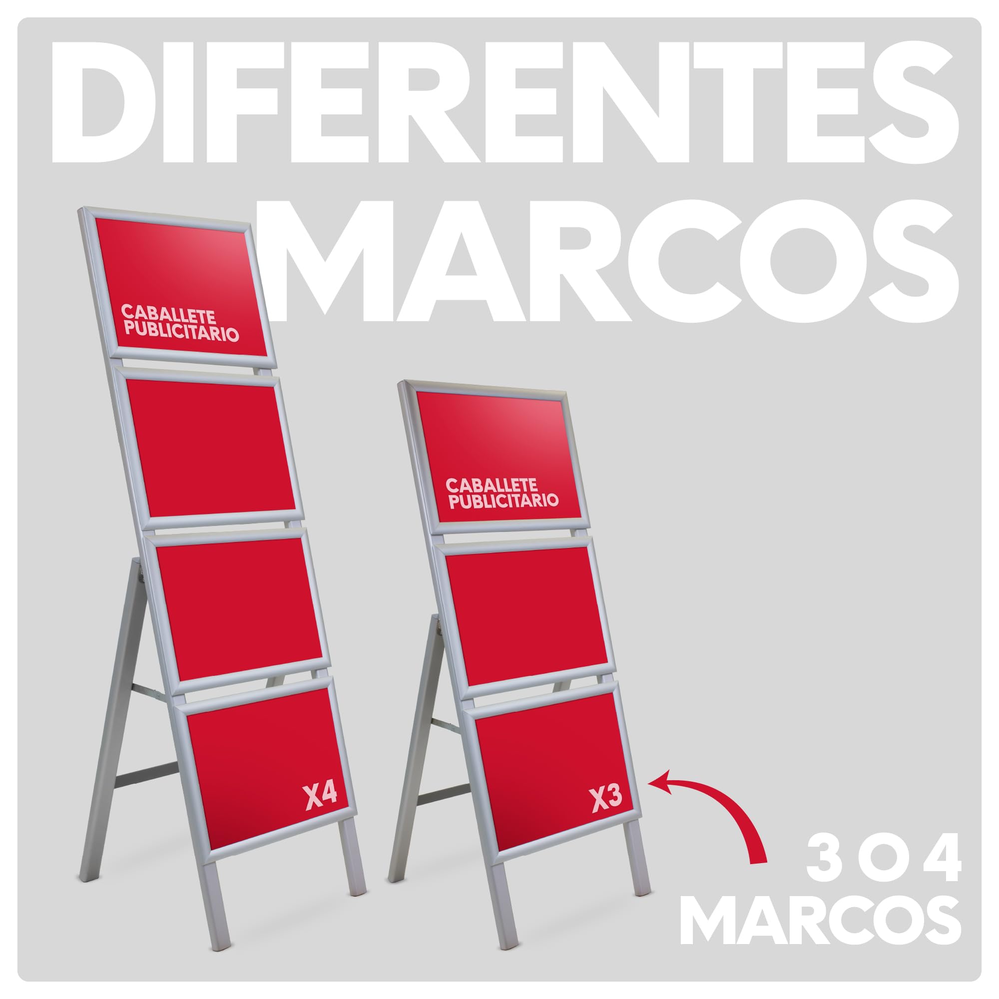 Caballete para Pósters Informativos | Soporte Publicitario con 4 Marcos A3 a 1 Cara | Expositor de Aluminio y Plástico con Sistema Click | Para Comercios, Hostelería y Eventos