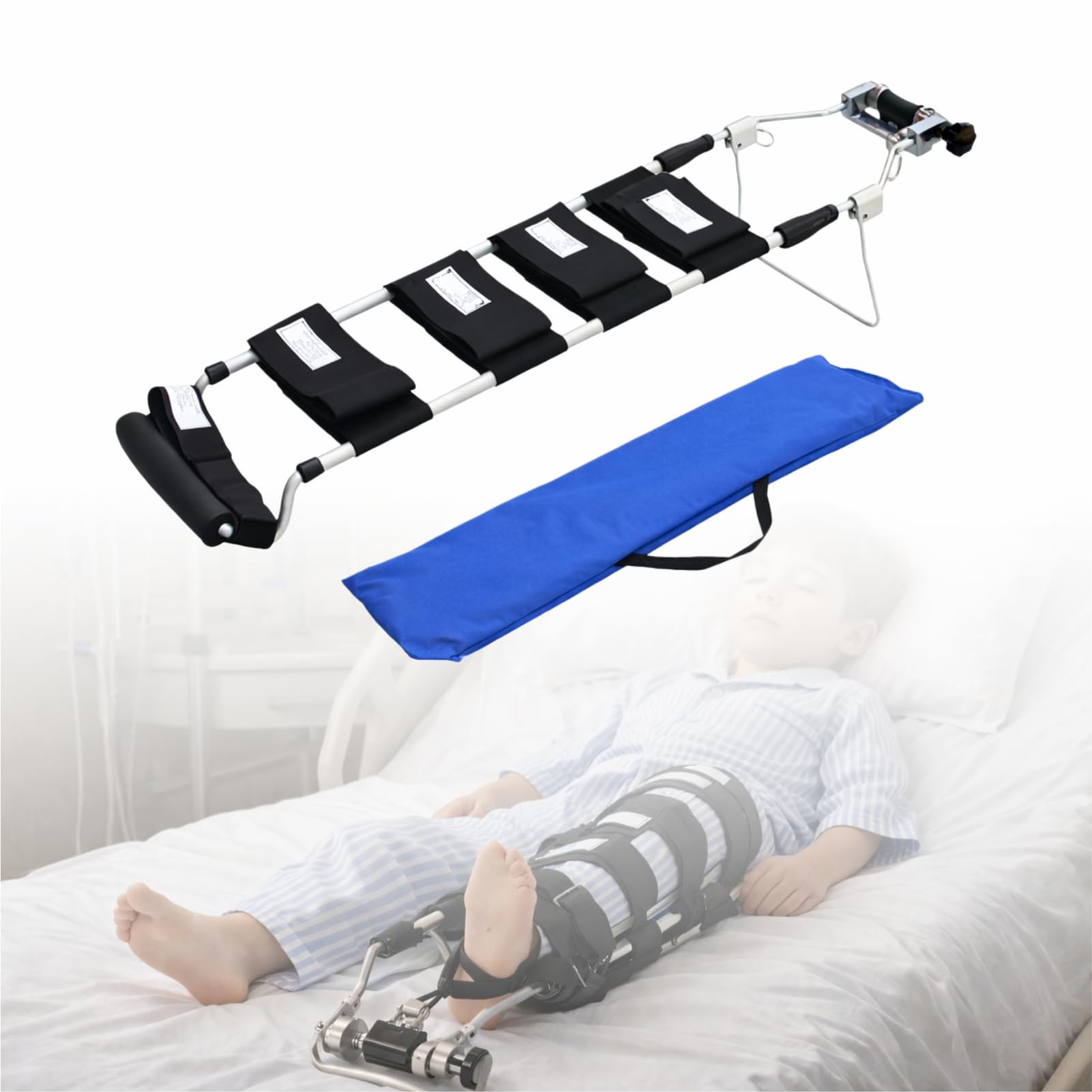 Splint de traction de jambe d'urgence - immobilisateur de fracture pour le mollet et la cuisse, dispositif de premiers soins et de sauvetage réglable avec sangles rembourrées pour EMS Pour enfant