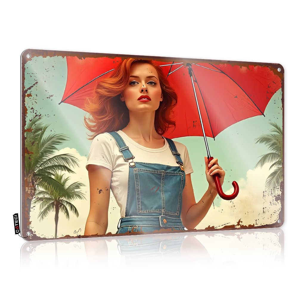 Fzfn Men's Colour Decor Vintage Home Decor Nice Red Umbrella: A Tropical Escape With Vibrant Colors - Vintage Wall Decor For Stair(30X40cm)