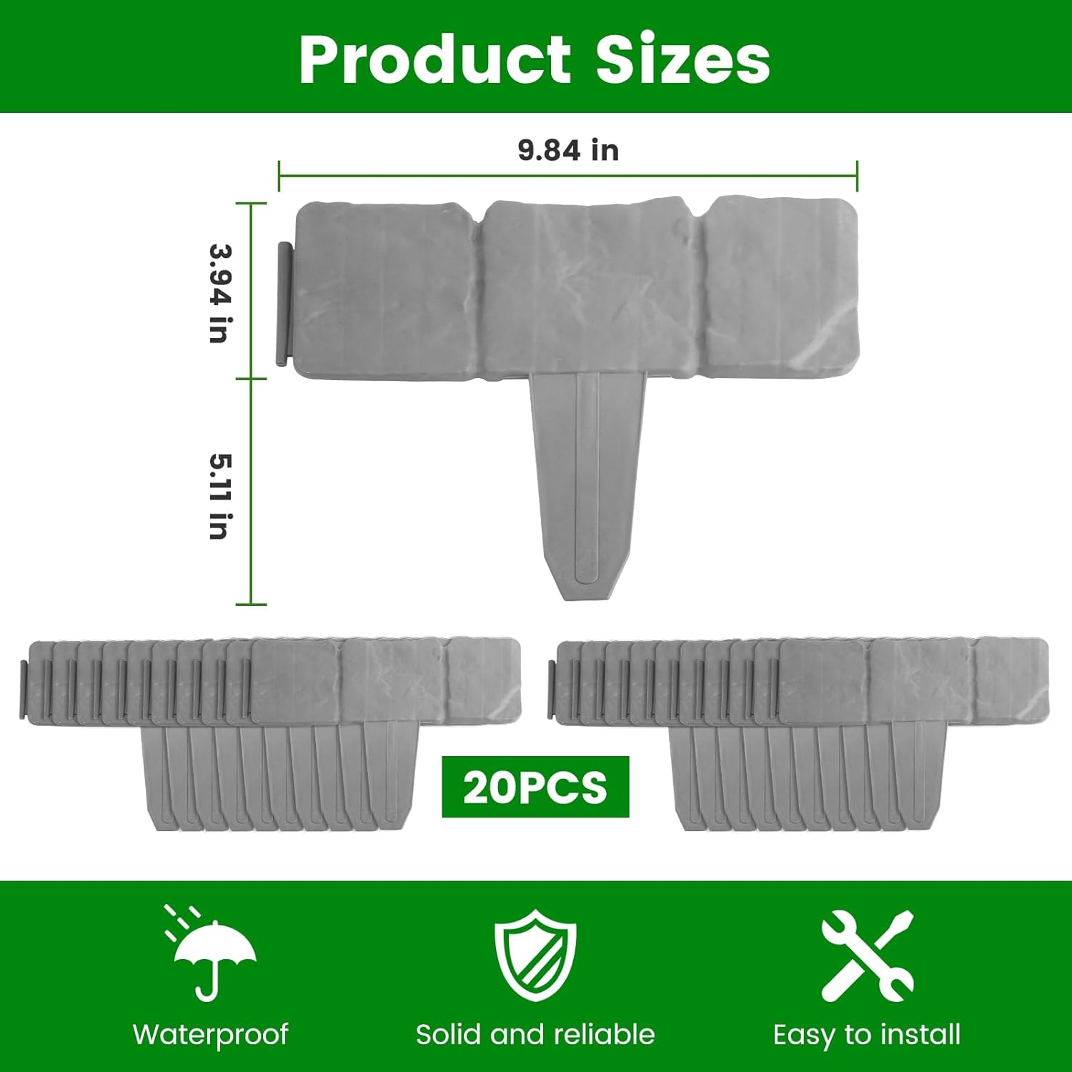 Garden Edging Border, 20 PCS Plastic Garden Edging Stone Look Border Cobbled Stone Effect Lawn Border Edging Decorative Flower Bed Border Set