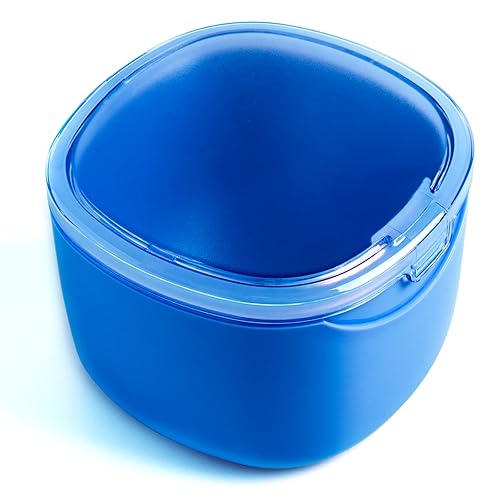 Estuche de baño de dentadura, caja de limpieza de retenedor, funda de dentadura sin fugas, protector bucal, protector nocturno y retenedor (azul)