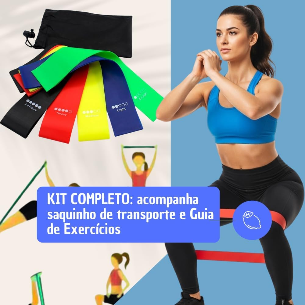 Kit 5 Faixas Elásticas para Treino, Musculação, Yoga, Pilates, Funcional, Crossfit e Fisioterapia | Bands com 5 Resistências Diferentes Kit 5 Faixas Elásticas para Treino, Musculação, Yoga, Pilates, Funcional, Crossfit e Fisioterapia | Bands com 5 Resistências Diferentes