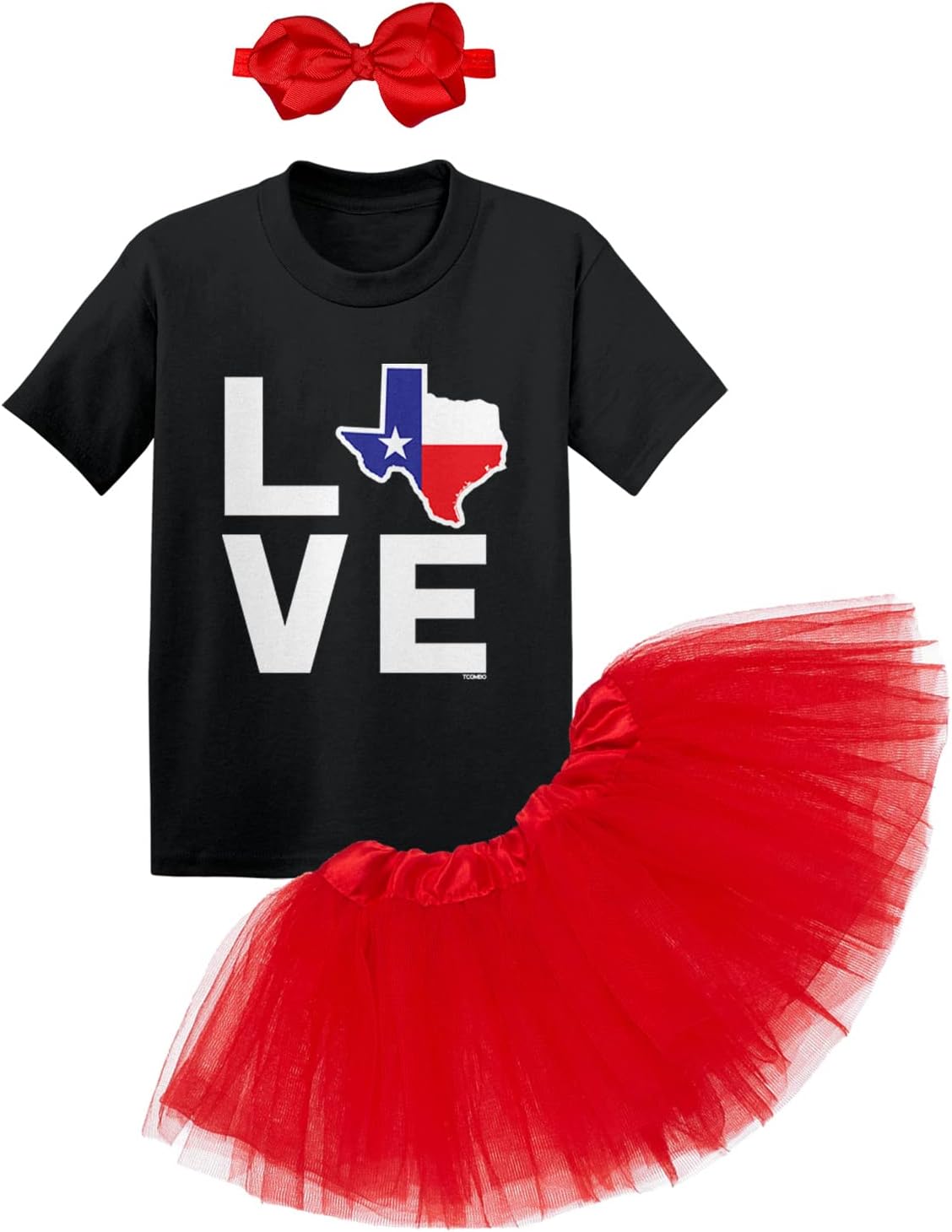 Tcombo LOVE Texas - Texan Pride Strong Baby Bodysuit + Tutu Skirt + Bow Headband Set