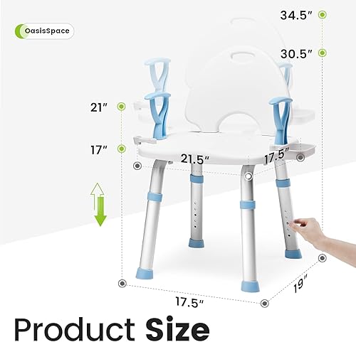 Miniatura 2 de OasisSpace Silla de ducha para ducha interior, silla de ducha de baño resistente de 450 libras con respaldo y brazos, taburete de ducha de asiento
