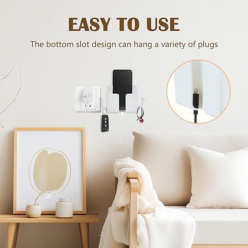 Miniatura 3 de 3 soportes para teléfono de montaje en pared, caja de almacenamiento universal con soporte para control remoto, ganchos para cable de carga,