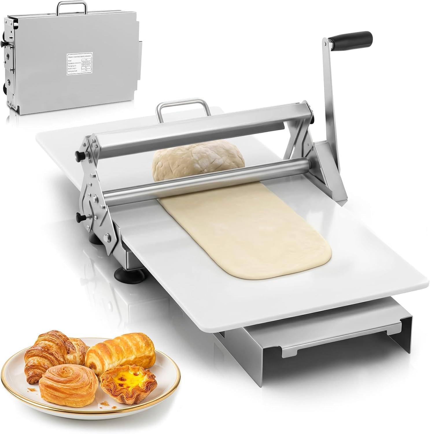 Laminadora de Masa Manual Plegable de Acero Inoxidable 30×60cmPanel | Rodillo Hojaldre Manual Plegable De Acero Inoxidable, Espesor Ajustable 0-25 Mm, Panel Antiadherente, Uso Hogar Y Comercio