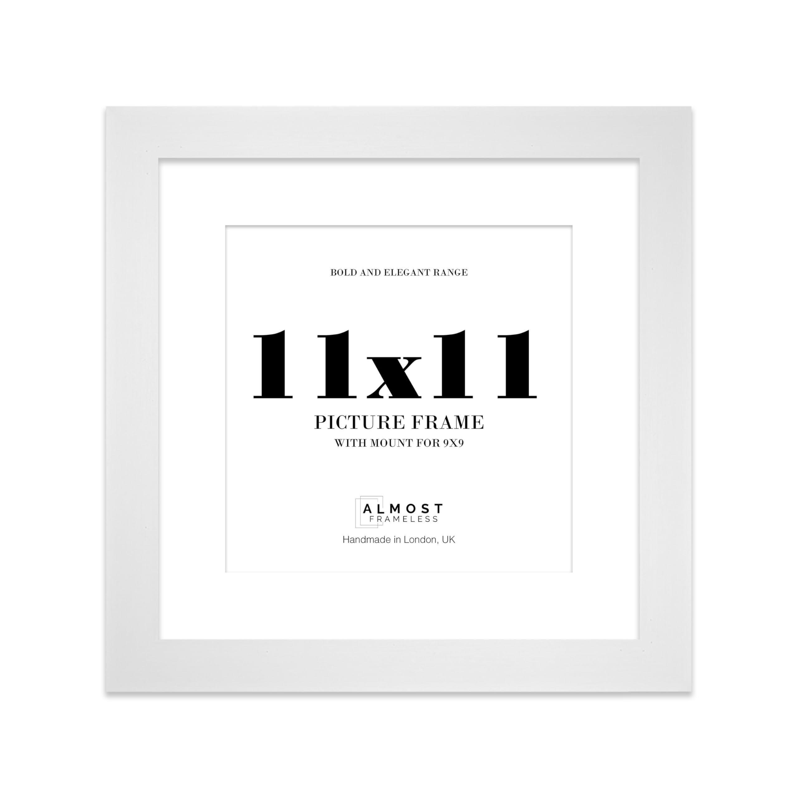 11x11 White Square Frame With Mount for 9x9 Pictures 28mm Edge Frame Display with Wall Hooks and Kickstand, 1 Pack
