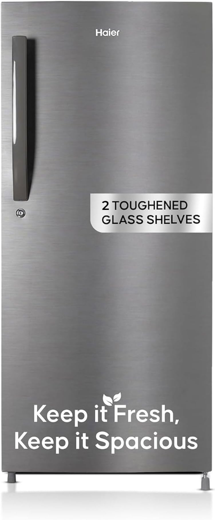 Haier 190L 5 Star Direct Cool Single Door Refrigerator | 3 Toughened Glass Shelves | Fast Ice Making in Just 60 minutes | Large Veg Box| Easy Clean Back (HED-205DS-P, Dazzle Steel)