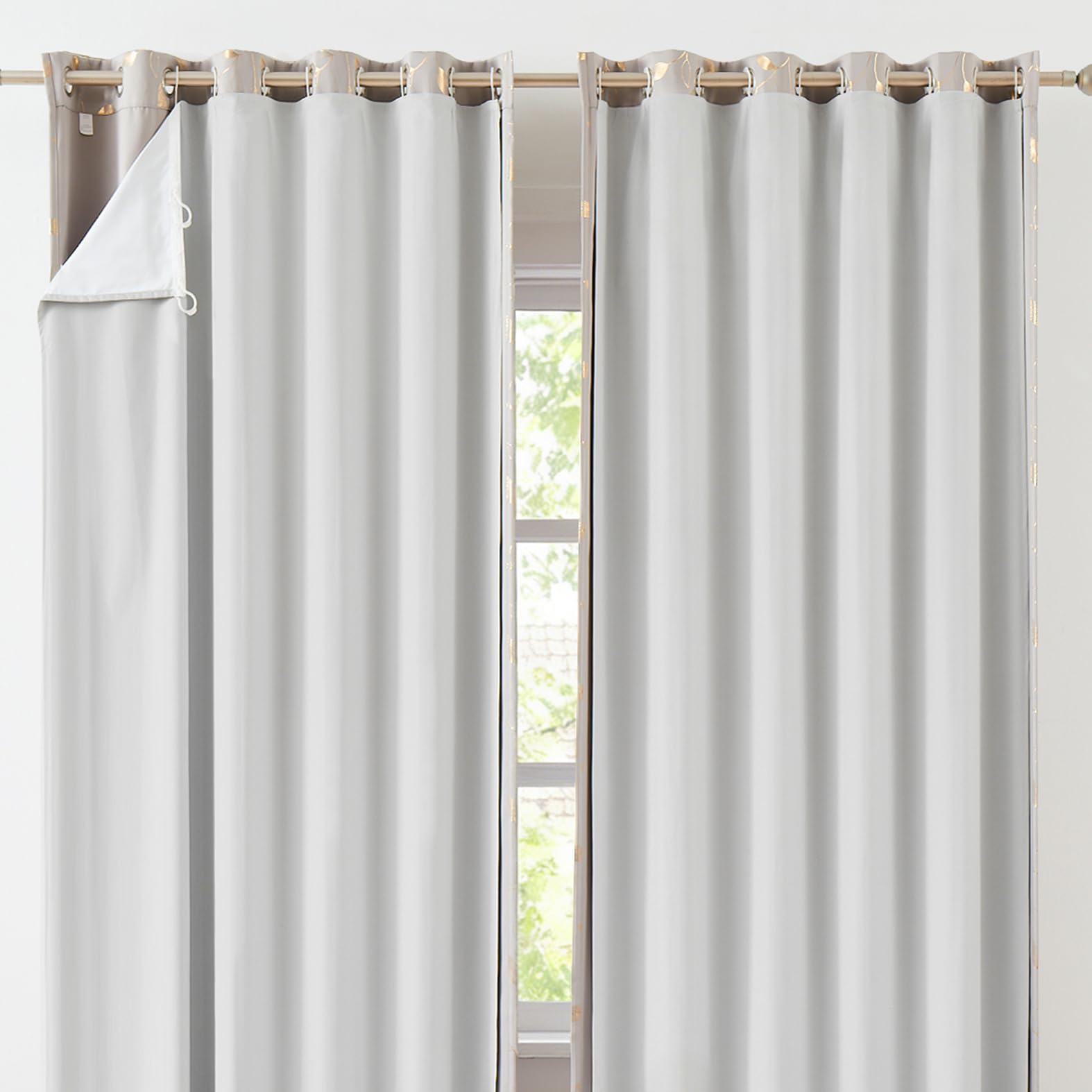 Bujasso Full Blackout Curtain Liner Thermal Light Gray White Insulated Drapery Liner Noise Reducing Energy Efficient Window Panel Solid Color for Living Room Bedroom, 2 Panels with Hook 66" W x 70" H