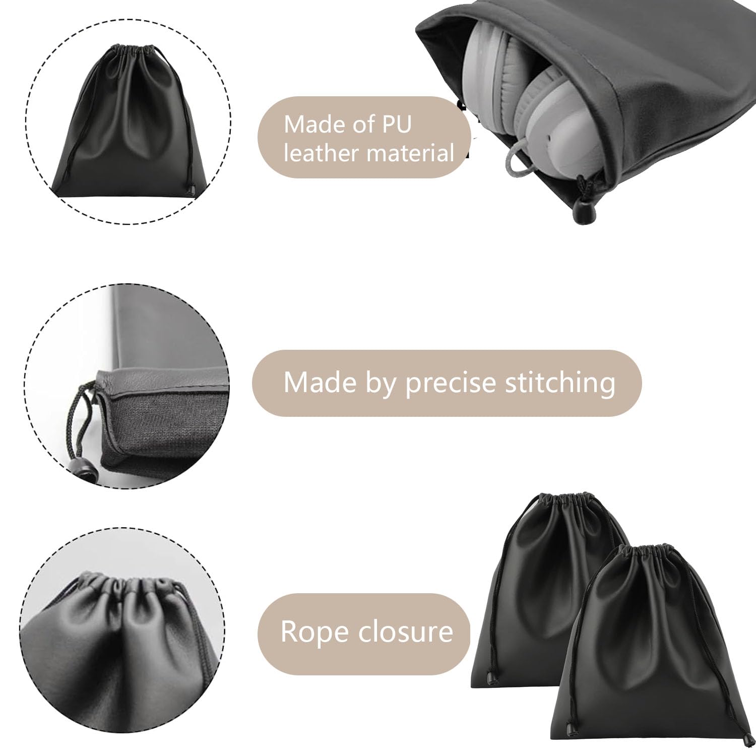 2 PCS Drawstring Pouch, Portable Travel Pouch for Headphones Earbuds, Coins, and Small Accessories - Image 3