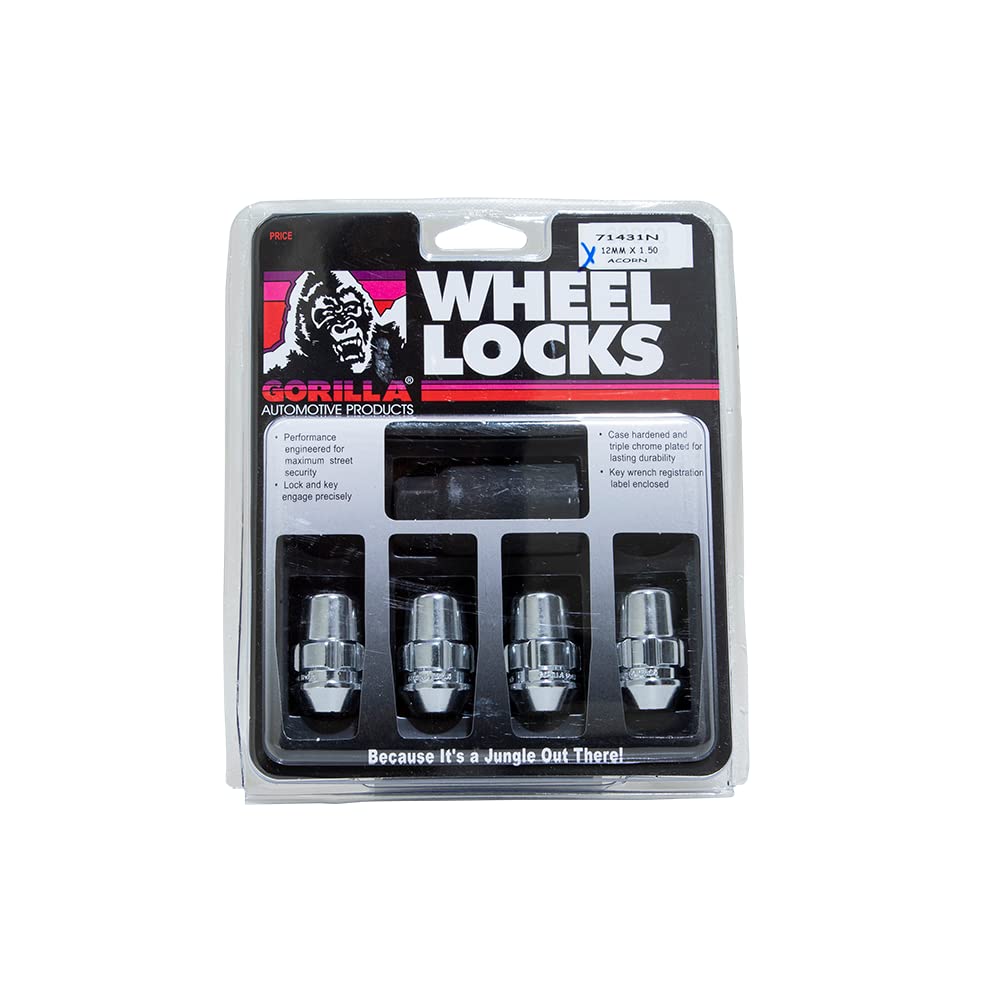 Original Gorilla Lock Set Acorn Bulge 3/4" Hex 12mmx1.50 Chrome Set of 4 71431N