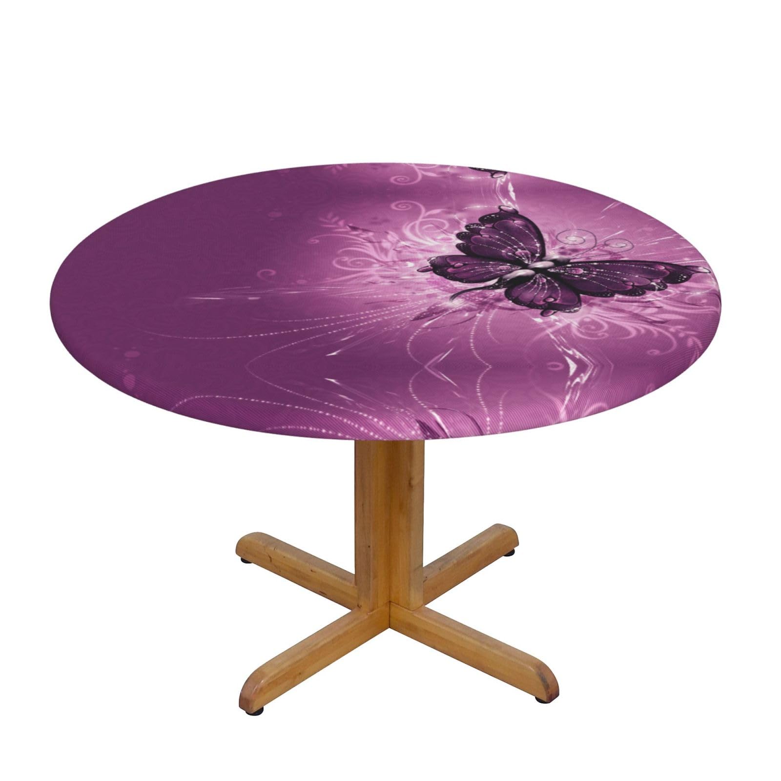 ESNAIUVCD butterfly print Waterproof Round Tablecloth,Outdoor Table Cloth with Elastic Edged, Elastic Tablecloth Wipeable, Garden Table Cloth Suitable for sizes 90cm-140cm