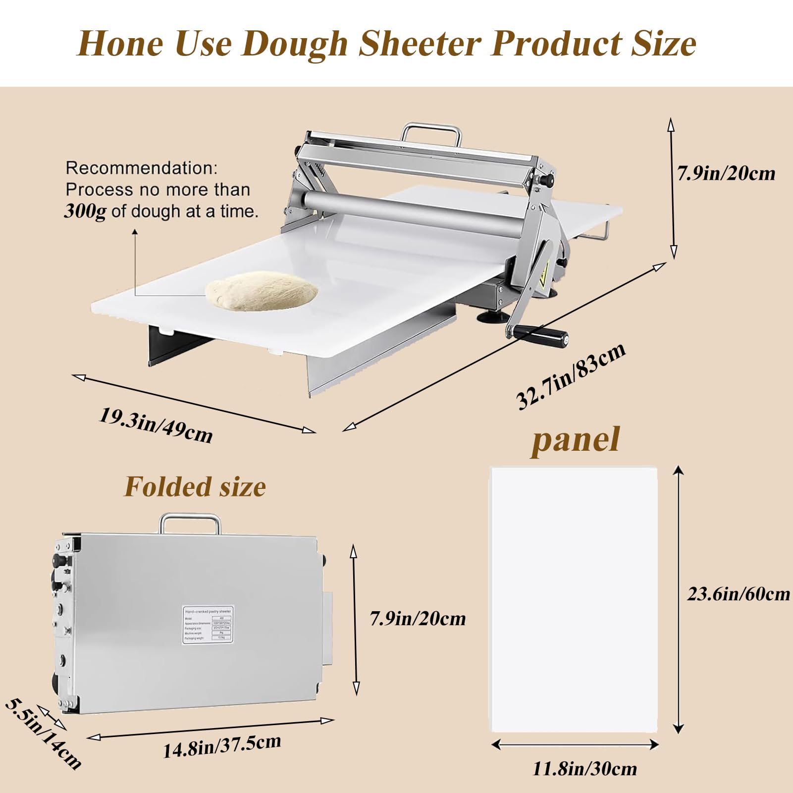 Laminadora De Masa Profesional, Laminadora Industrial para Hojaldre, Laminadoras Manual De Tablero, Laminadoras Profesional para Masa Plegable En Acero Inoxidable, Grosor Ajustable