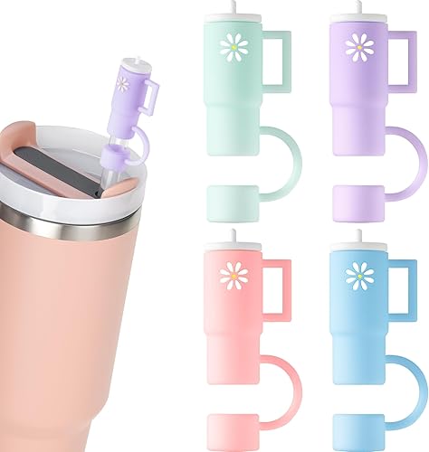NiHome 4 tapas de silicona para popotes Stanley de 30 oz40 onzas, vaso Quencher H2.0 de 0.4 pulgadas0.394 in compatible con vaso Stanley, tapas de