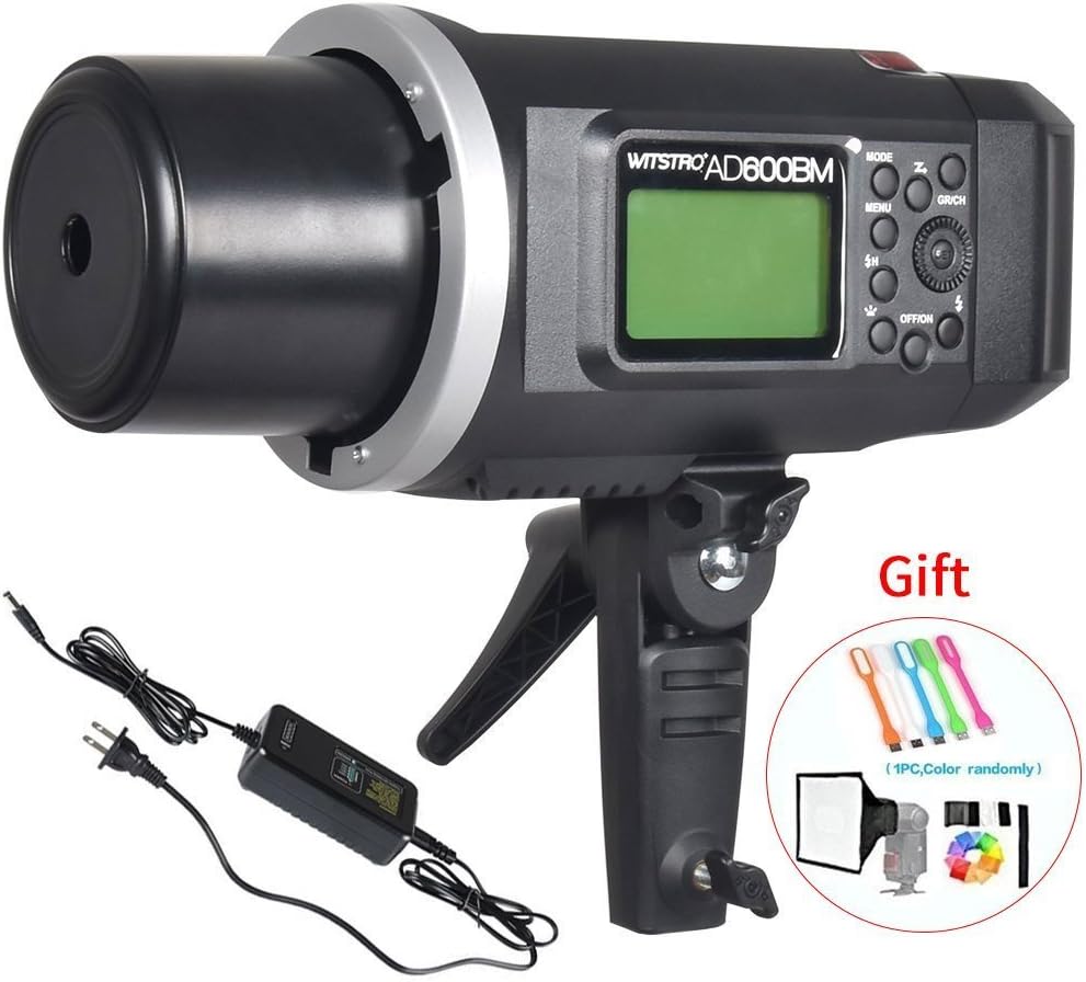 Super Brands Godox AD600BM Bowens Mount 600Ws GN87 High Speed Sync Outdoor studio Flash Strobe Monolight Light with 2.4G Wireless X System & 8700mAh Battery with 15x17cm Softbox & Filter & USB LED