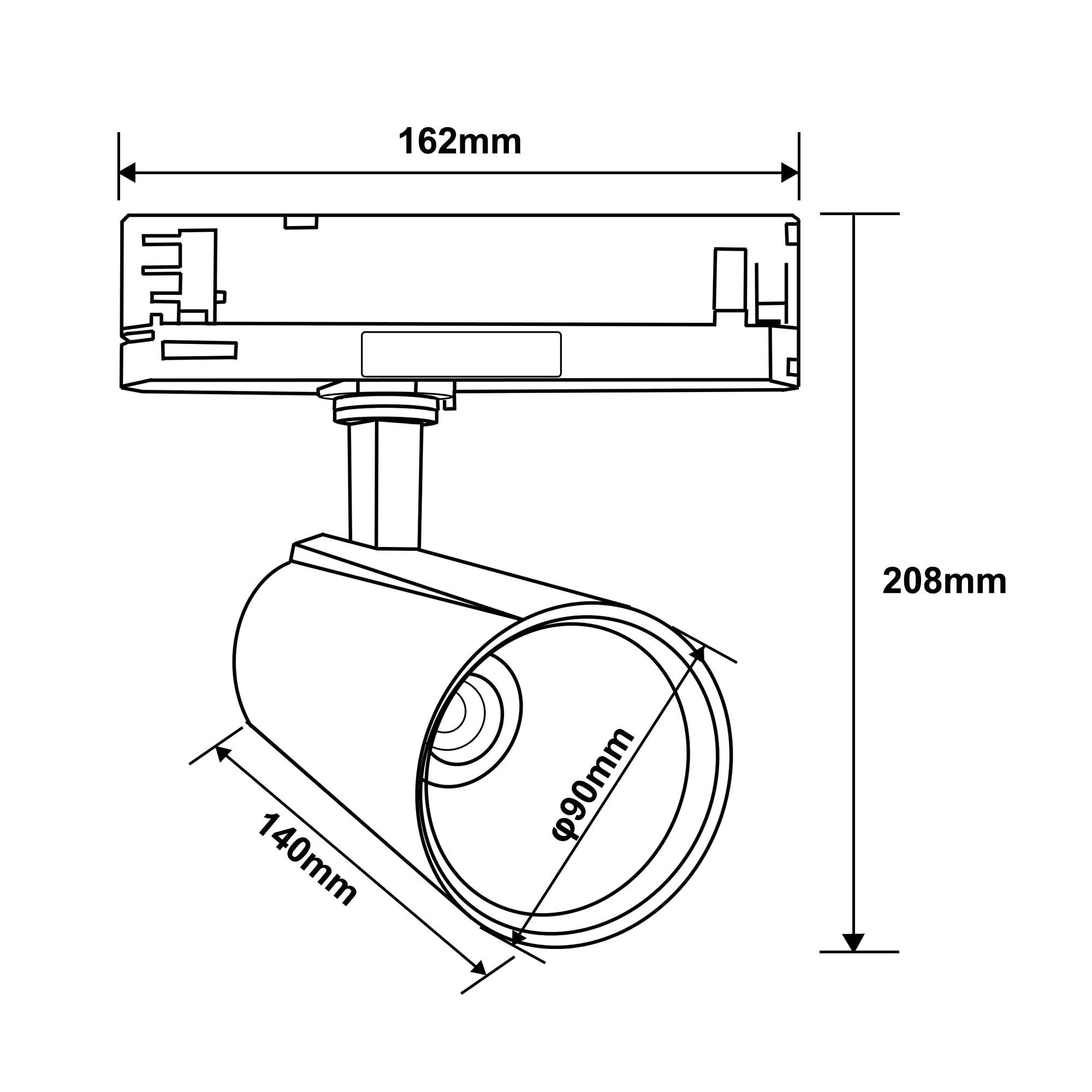 Spot sur Rail à LED 30 Watts Triphasé à 4 Fils Rotatif et Pivotant 3000K Blanc Chaud 2800lm Plafonnier en Aluminium pour Système de Rail d'Éclairage Intérieur Noir