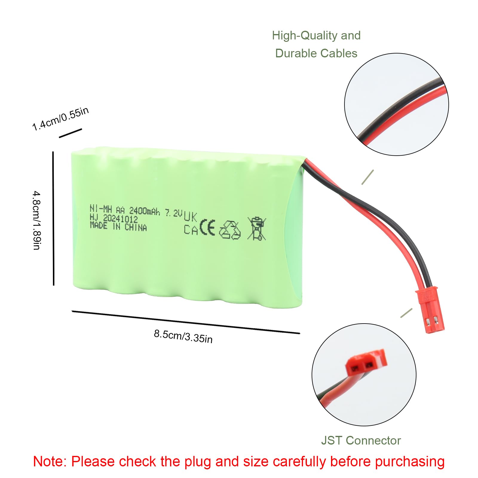 Batteria ricaricabile MXJFYY 7,2 V 2400 mAh NI-MH con spina JST, batteria AA per RC Monster Truck, camion telecomandati, bulldozer RC, utensili elettrici, camion da costruzione