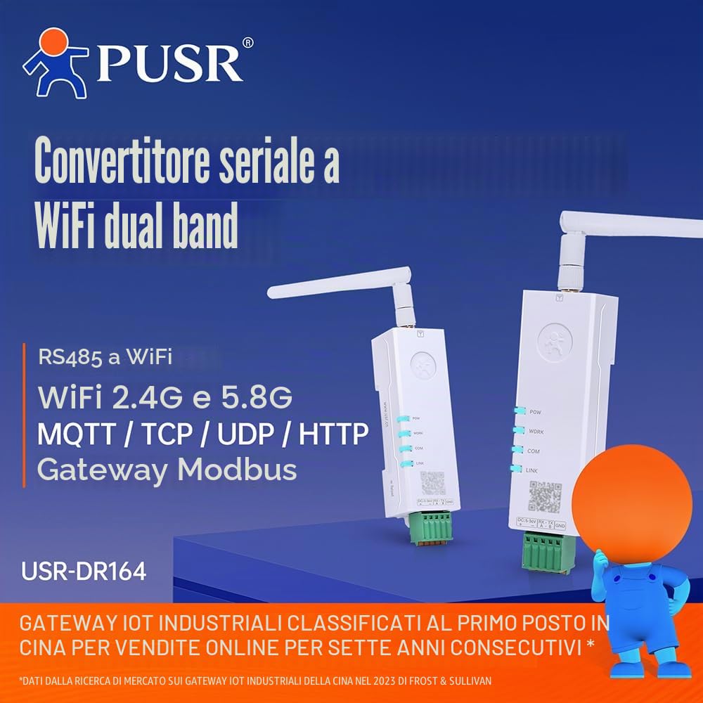 Convertitore da seriale a Dual Band WiFi RS485 a WiFi Gateway Modbus con MQTT IEEE802.11 a/b/g/n USR-DR164