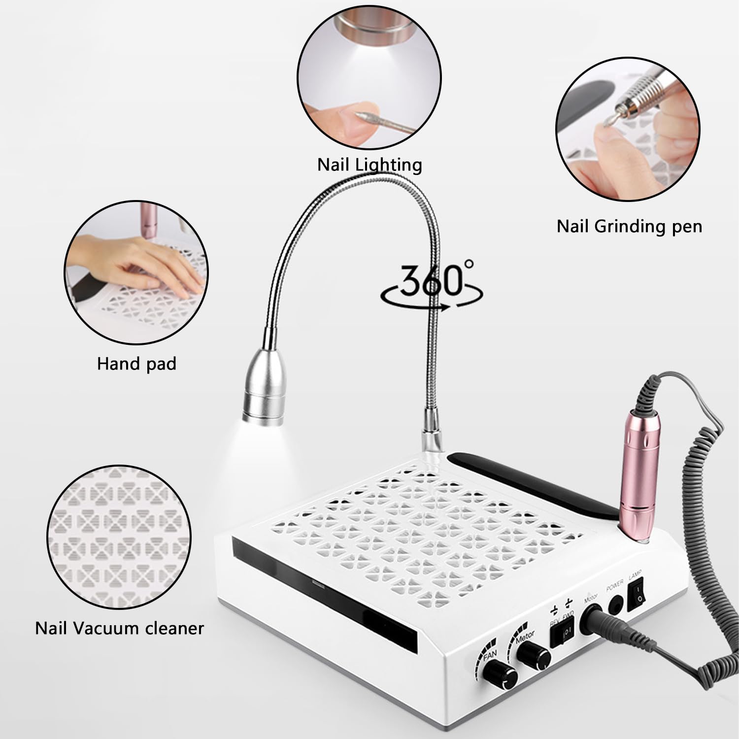 Elektrischer Nagelfräser, Professionell 4-in-1 Manikure- Pedikure-Set, mit 80W Absaugung & waschbarem Filter – 30.000 RPM Profi Nagelknipser mit LED-Lampe, für Pediküre & Maniküre