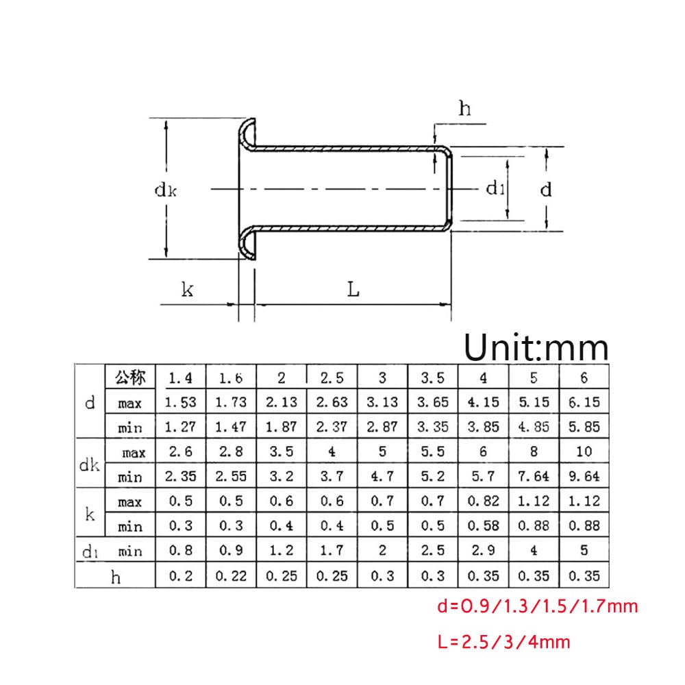 1000PCS Copper hollow rivet Kit double-sided circuit board PCB vias nails,1.7×4mm