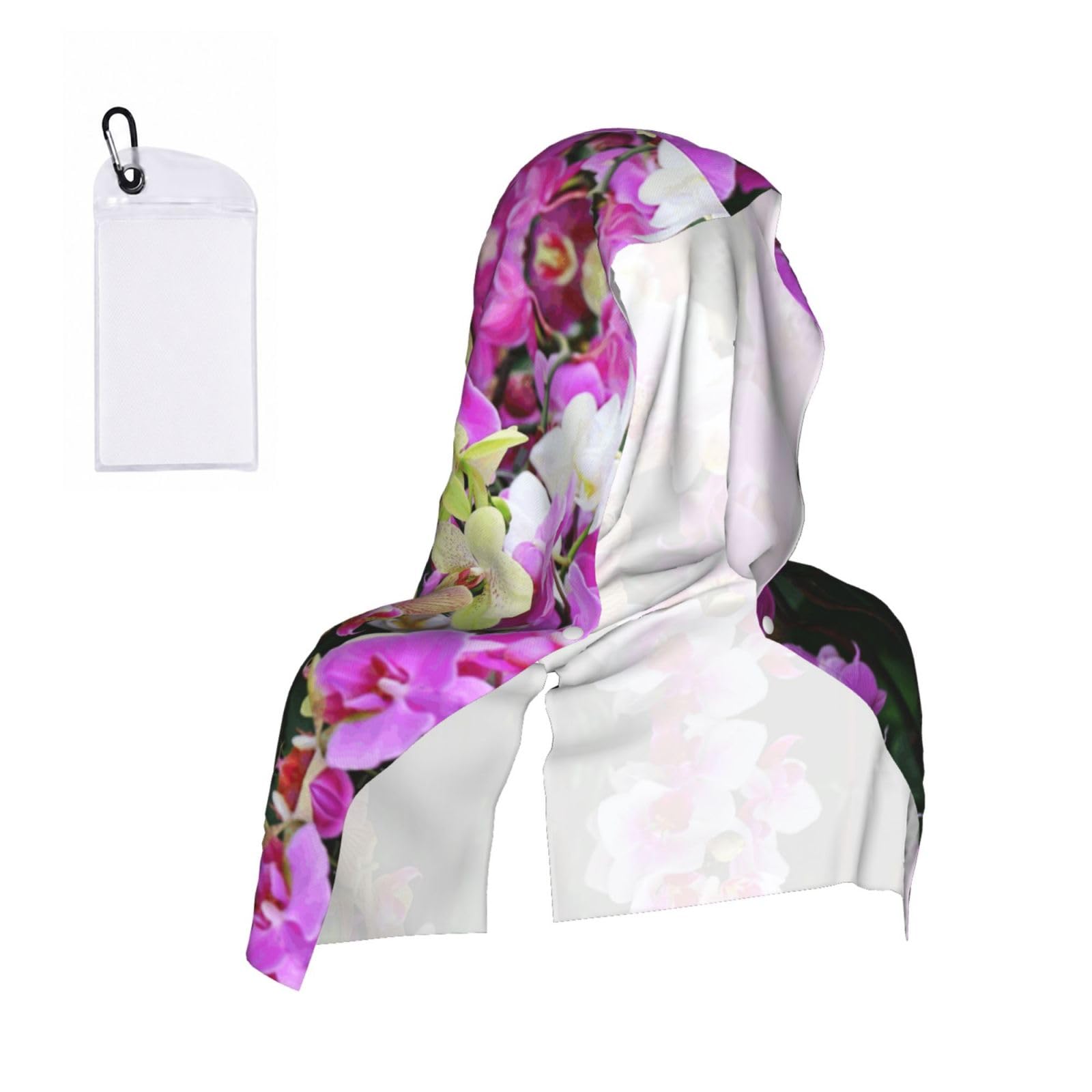 EZDLOWVBA Orchids Print 2 Pack Cooling Hoodie Towels,Sports Headscarf, Neck Wrap Scarf,Breathable Cooling Towel For Neck And Face, Travel, Swimming, Training