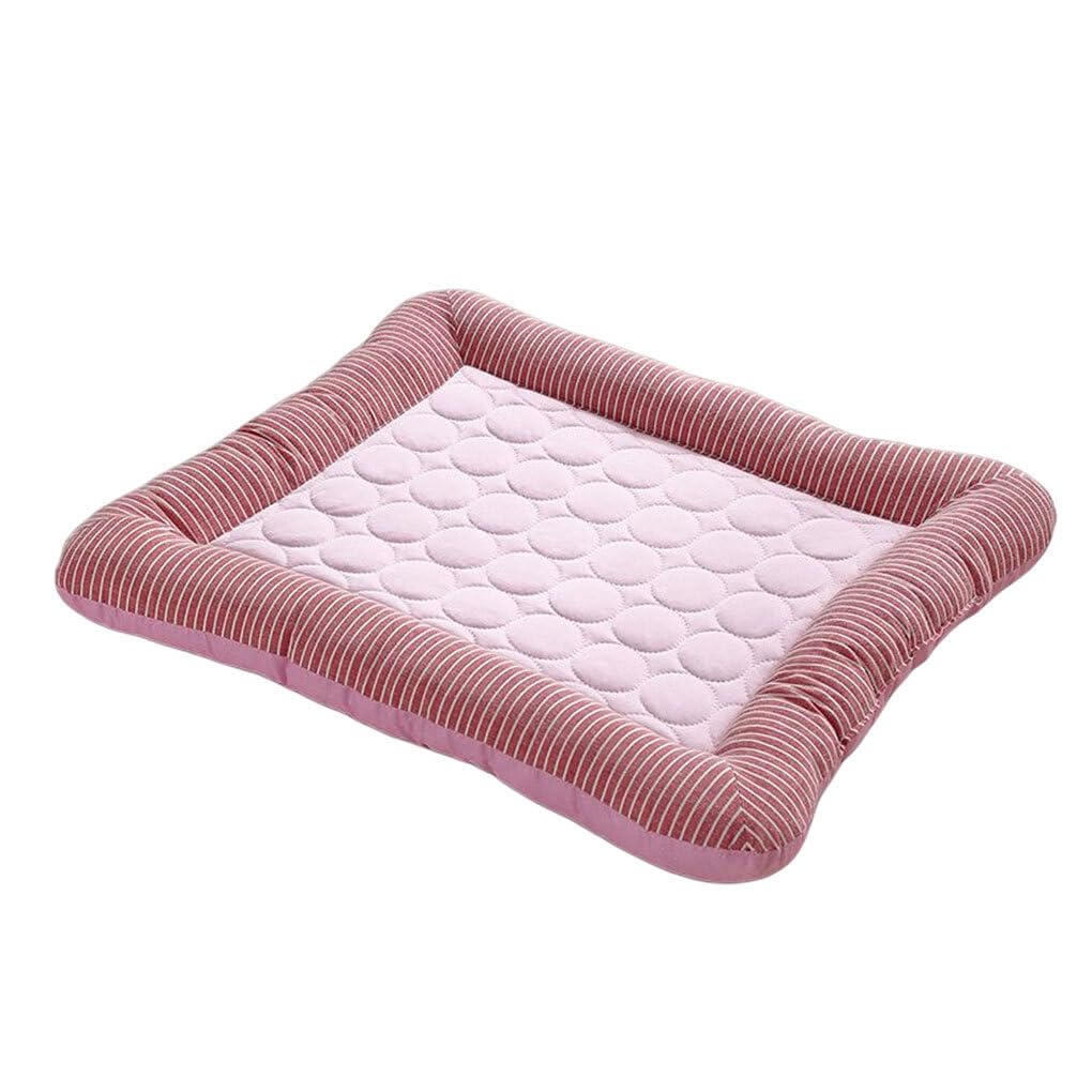 AMSLSIU Dog Cooling Breathable Comfortable Mat Cotton Pad Washable Bedding Household Pet Supplies Summer Sleeping Accessories, Pink, M