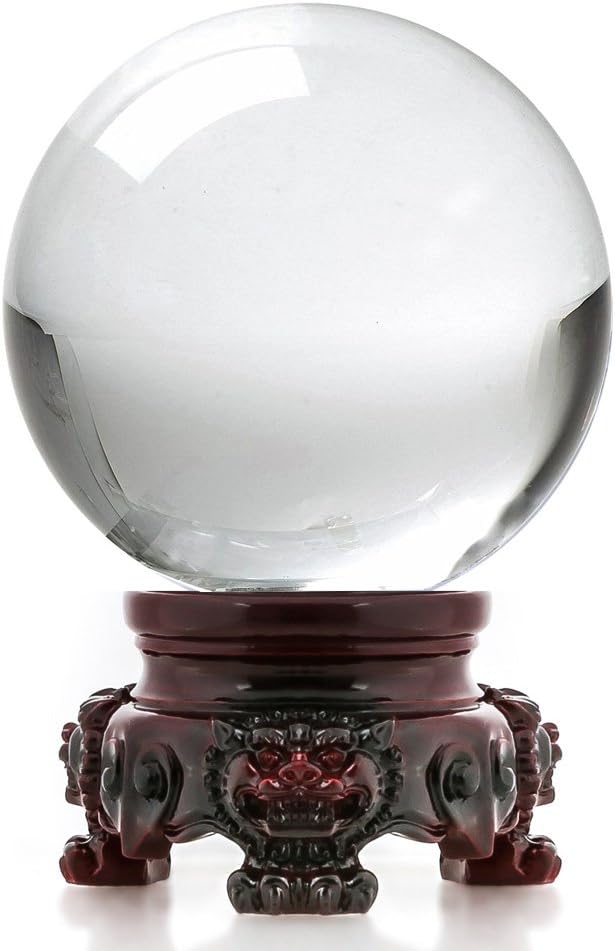 Amlong 3-Inch Clear Crystal Ball with Lion Resin Stand