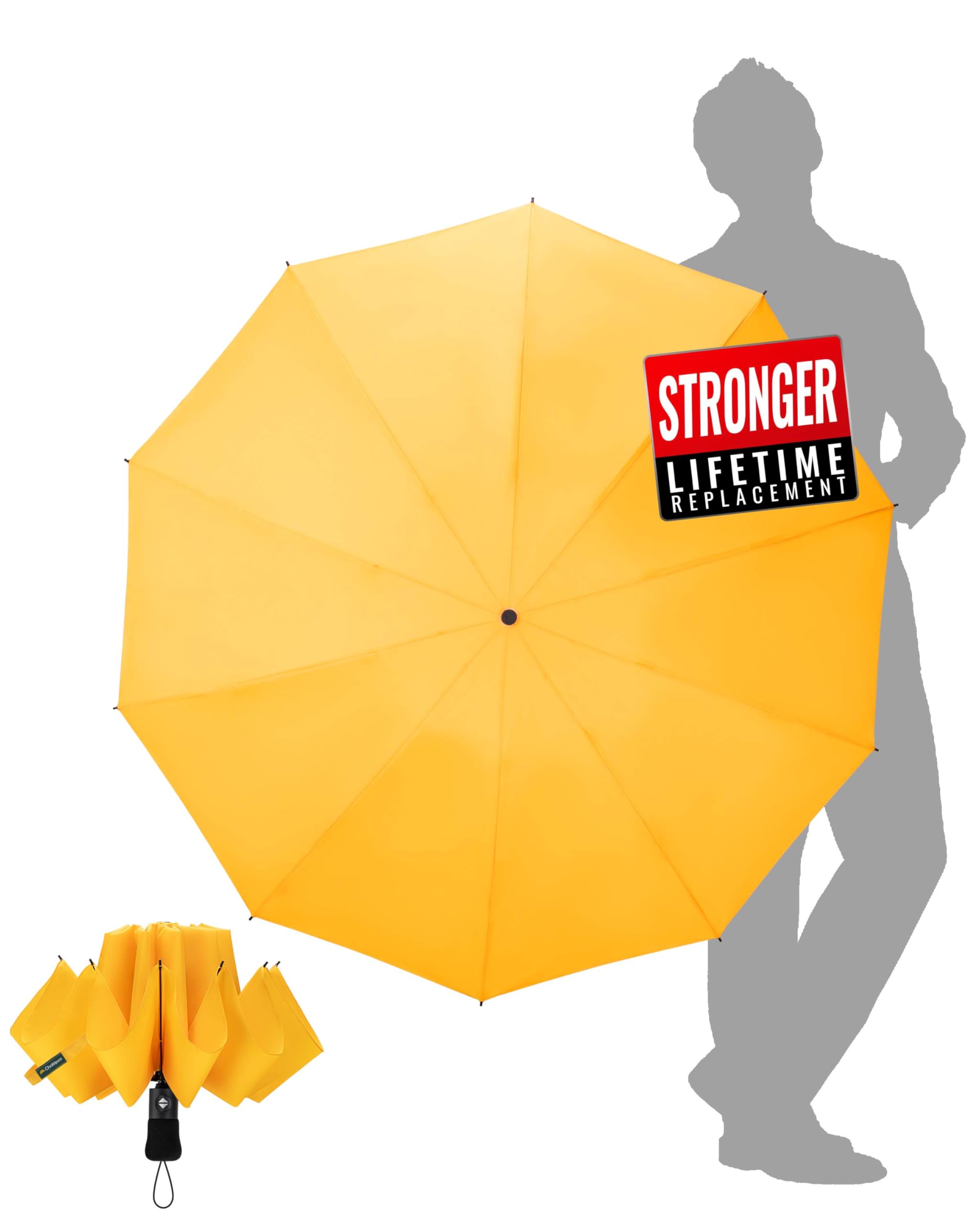Chakipee Men's Yellow Travel Windproof Strong Compact Umbrella - 10 Ribs Portable Umbrella For And Wo - Inverted Folding Automatic Umbrellas For Wind And Rain, 210T Fabric 105Cm Span
