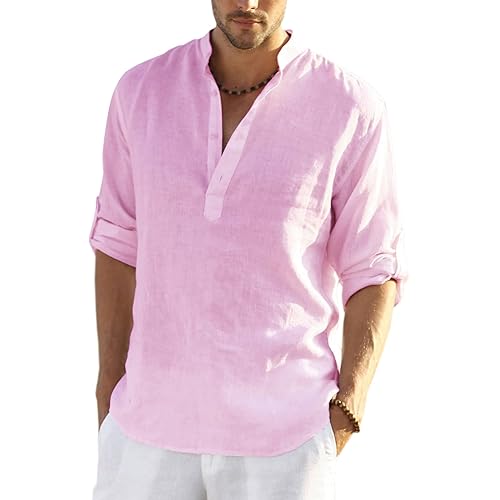 COOFANDY Men's Cotton Linen Henley Shirt Long Sleeve Hippie Casual Beach T Shirts