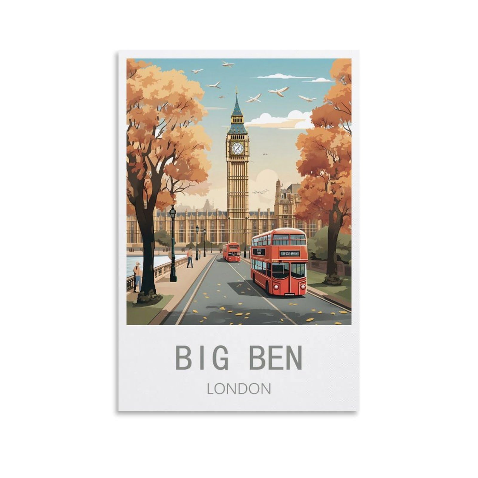 Big Ben London Vintage Travel Poster Landscape 08x12inch(20x30cm ...
