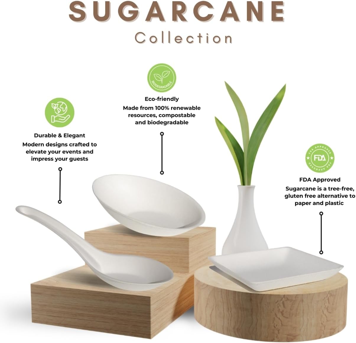 1000ct Tiny Sugarcane Leaf Dish Eco Friendly Disposable Plates | Mini Serving Platter Appetizers | Dessert Party Plates Sustainable Bagasse| Small Plates for Parties, Weddings| CMJJ