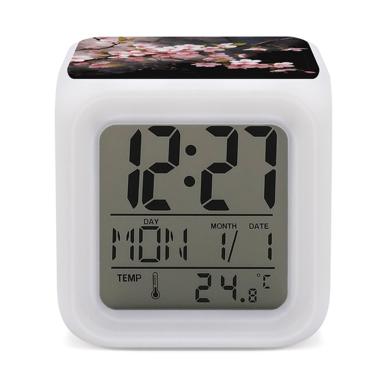 VstaDank Tempting Cherry Blossoms Alarm Clock Alarm Clock with 7 Color Changing Digital Clocks for Bedrooms Sleep Training Clocks with Large Display for Office Kitchen Living Room