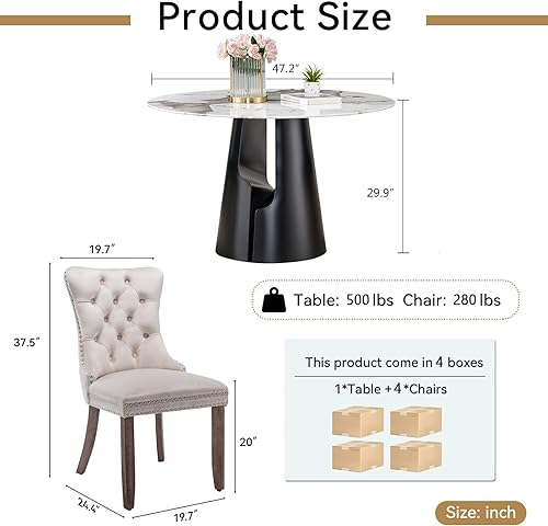 Miniatura 3 de Pvillez Juego de 5 mesas de comedor, 4 tubos en forma de C de piel sintética cromada blanca y mesa de comedor de vidrio de 63 pulgadas con mesa de