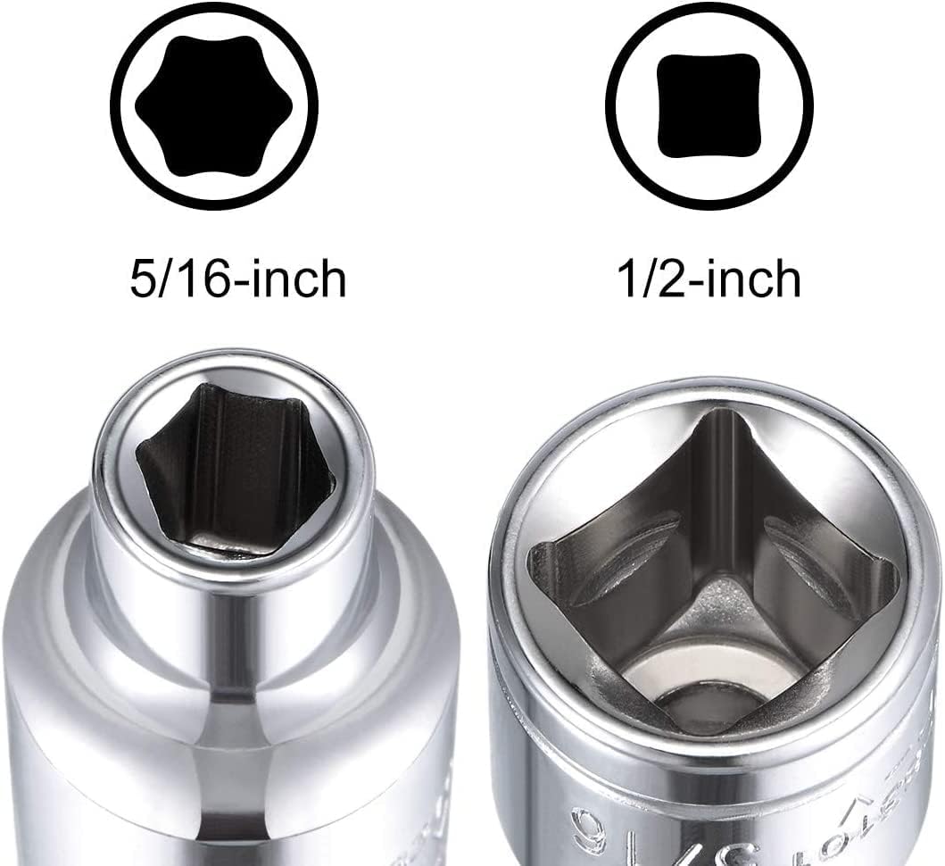 Auniwaig 3pcs Shallow Socket, 1/2 Inch Drive x 5/16 Inch, 6-Point Socket, Imperial, Cr-V