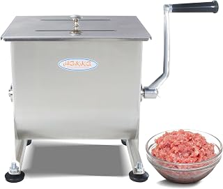HAKKA 15lb Manual Meat Mixer - Stainless Steel 10L Fixed Tank Sausage Mixer, No Gearbox, Easy Clean Removable Paddles