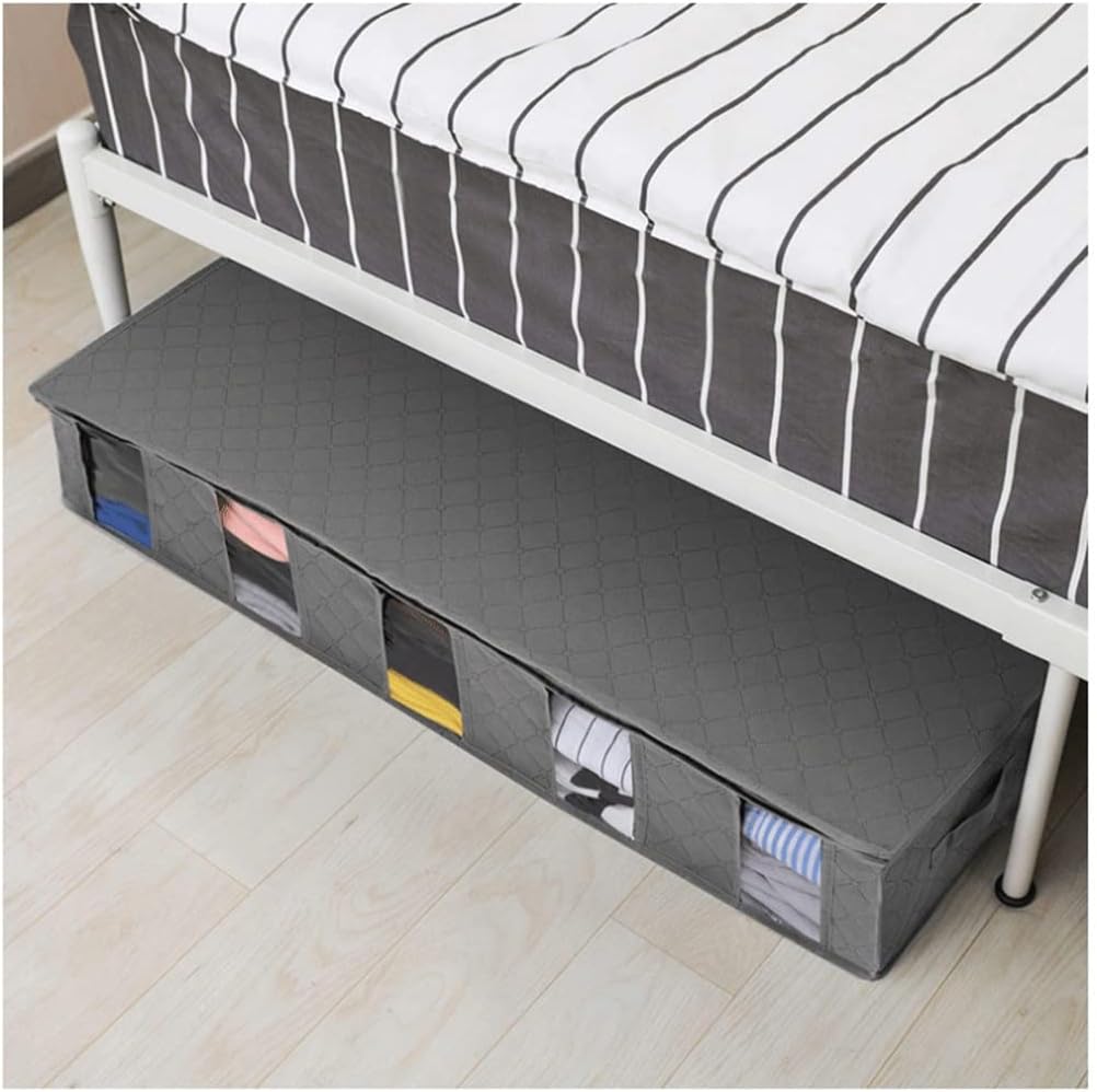 Foldable Under Bed Bags Storage Boxes Breathable Underbed Clothes Storage Bags Zippered Organizer(Gray)