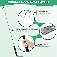 Vista 3 de Greeily Poste de gancho para ropa, gancho de alto alcance para colgar ropa, luz y plantas extensibles de 35 a 50 pulgadas, hecho de tubo de acero