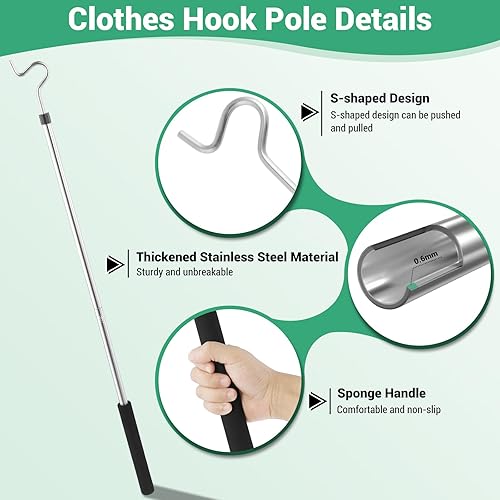 Miniatura 3 de Greeily Poste de gancho para ropa, gancho de alto alcance para colgar ropa, luz y plantas extensibles de 35 a 50 pulgadas, hecho de tubo de acero