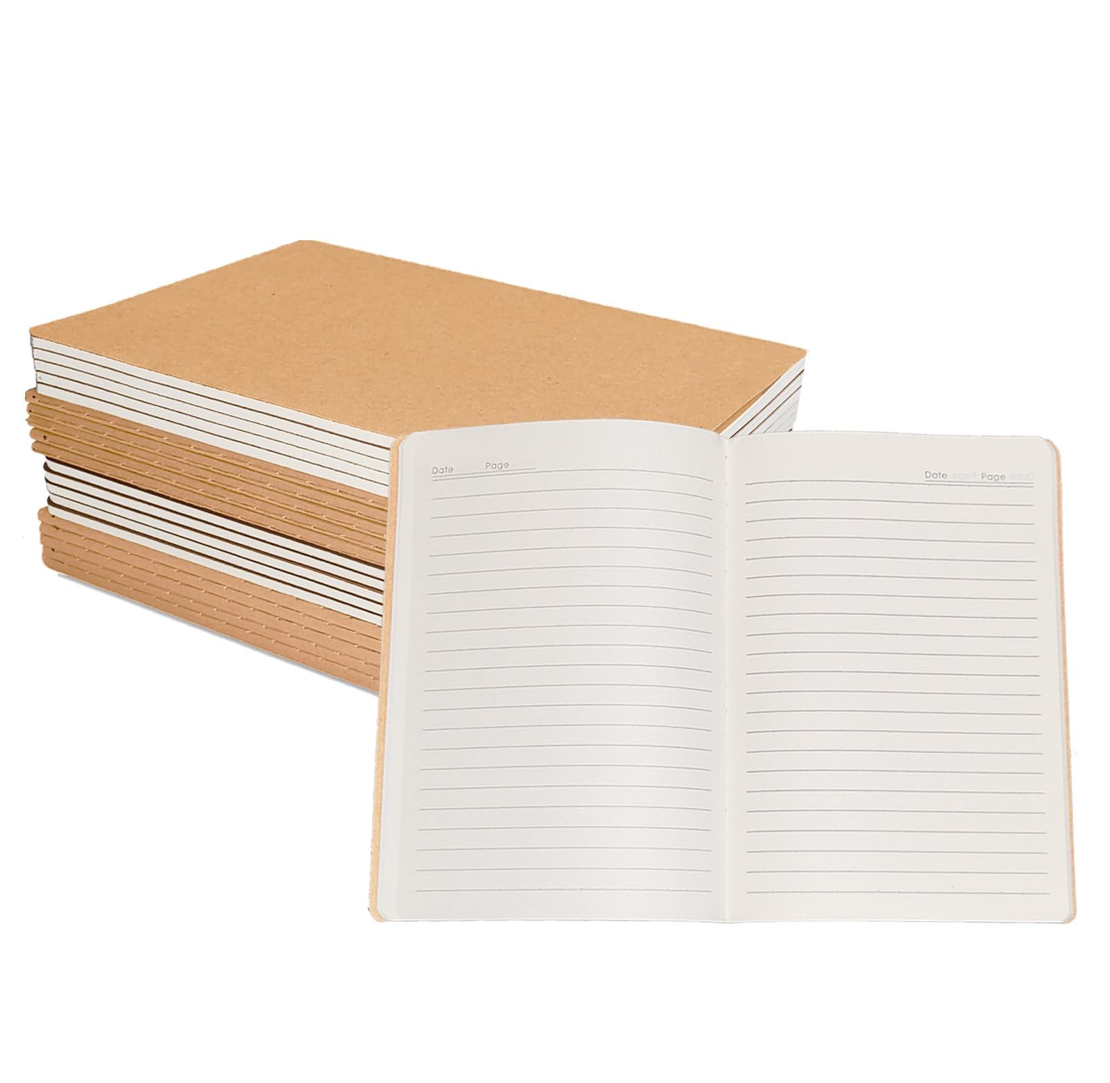 Confezione da 20 quaderni A5 in carta kraft a righe, 80 g/m², 36 fogli 72 pagine (aggiornati da 30 fogli 60 pagine), dimensioni 20,70 x 14 cm, quaderni per diari, quaderni con copertina