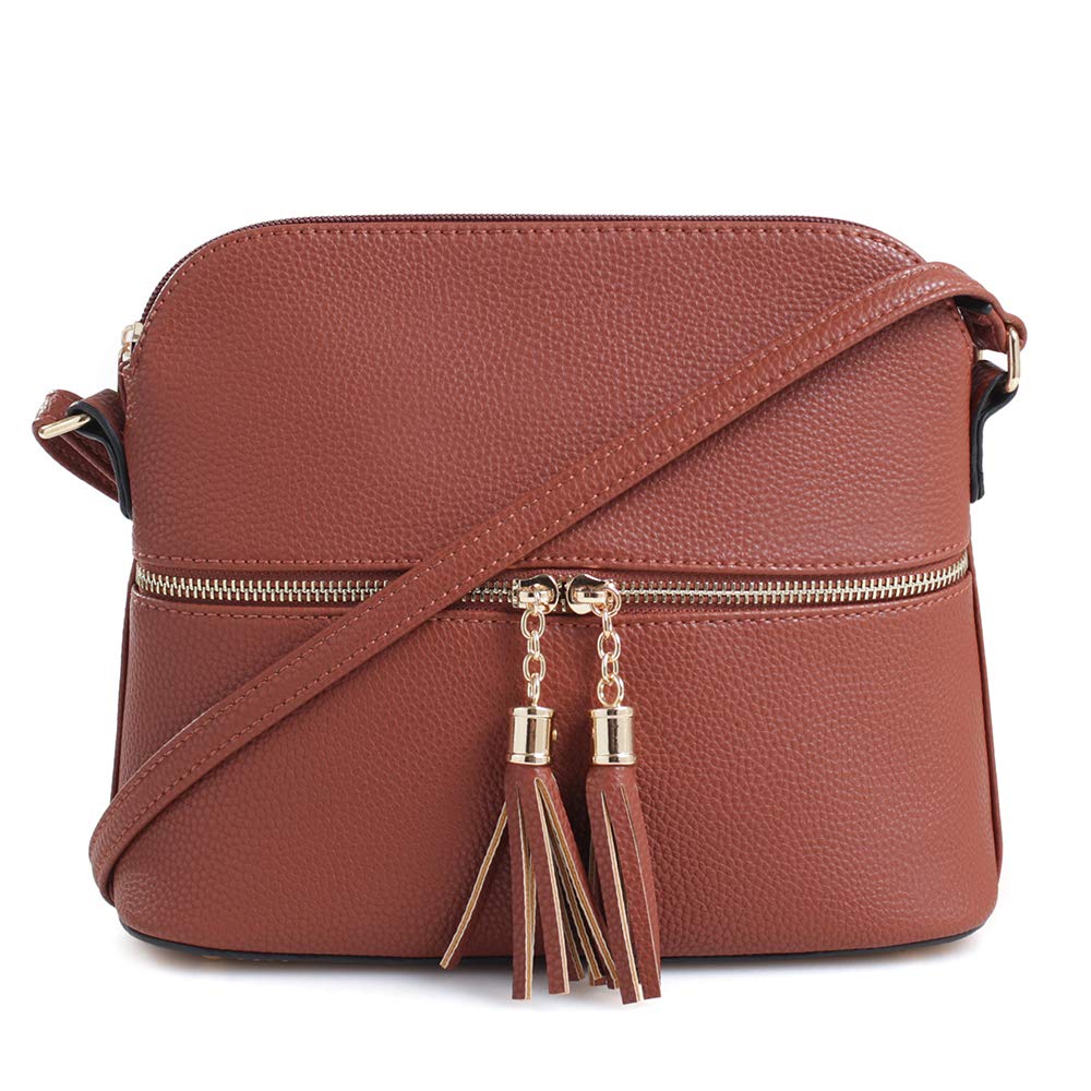 SG SUGU Lunar Lightweight Medium Dome Crossbody Bag Shoulder Bag with Tassel | Zipper Pocket | Adjustable Strap