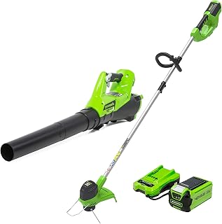 Greenworks 40V Cordless String Trimmer & 390 CFM Leaf Blower Combo Kit with 2.0Ah Battery & Charger - Lightweight 12" Auto-Feed